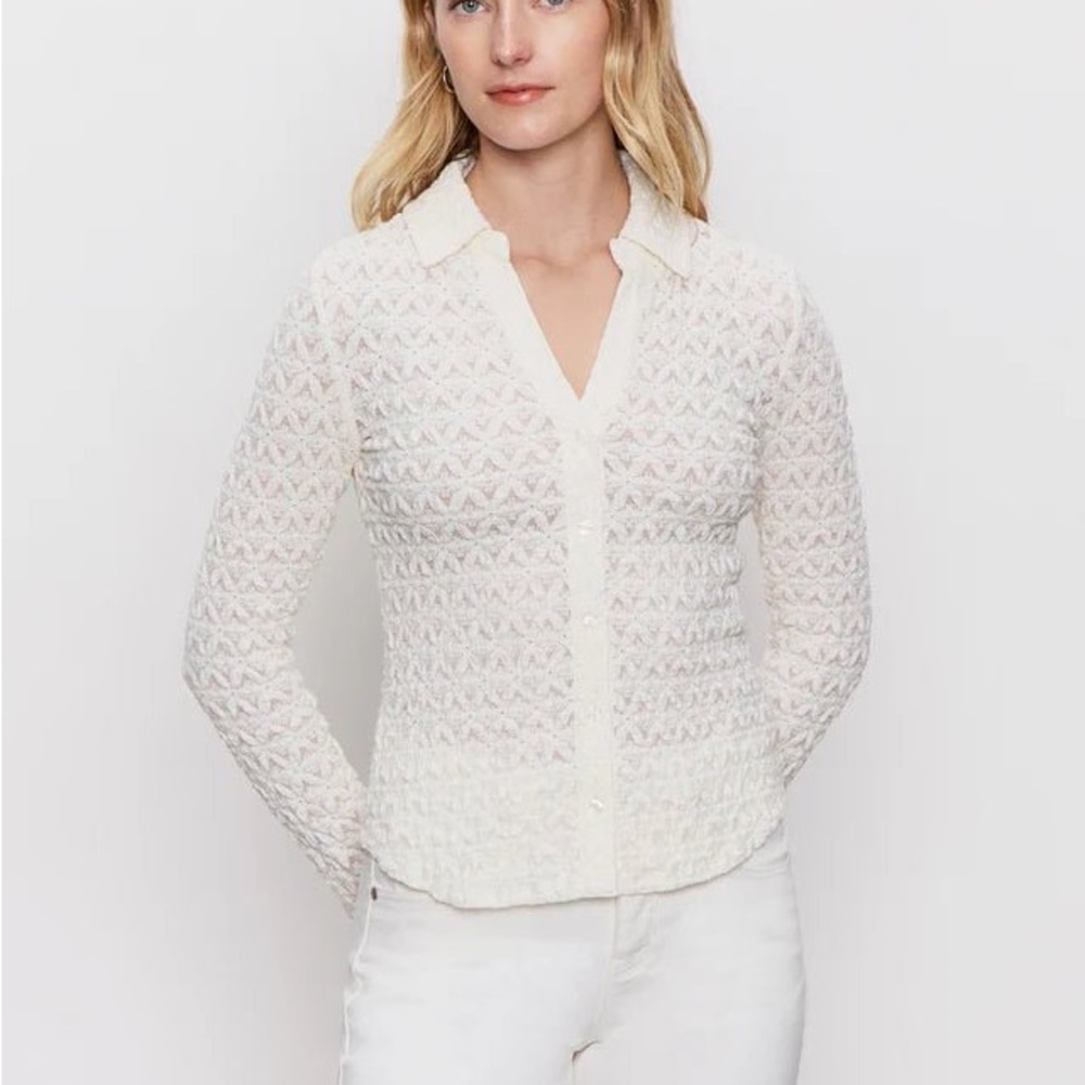 Sanctuary Ivory Lace Knit Button-Up Blouse